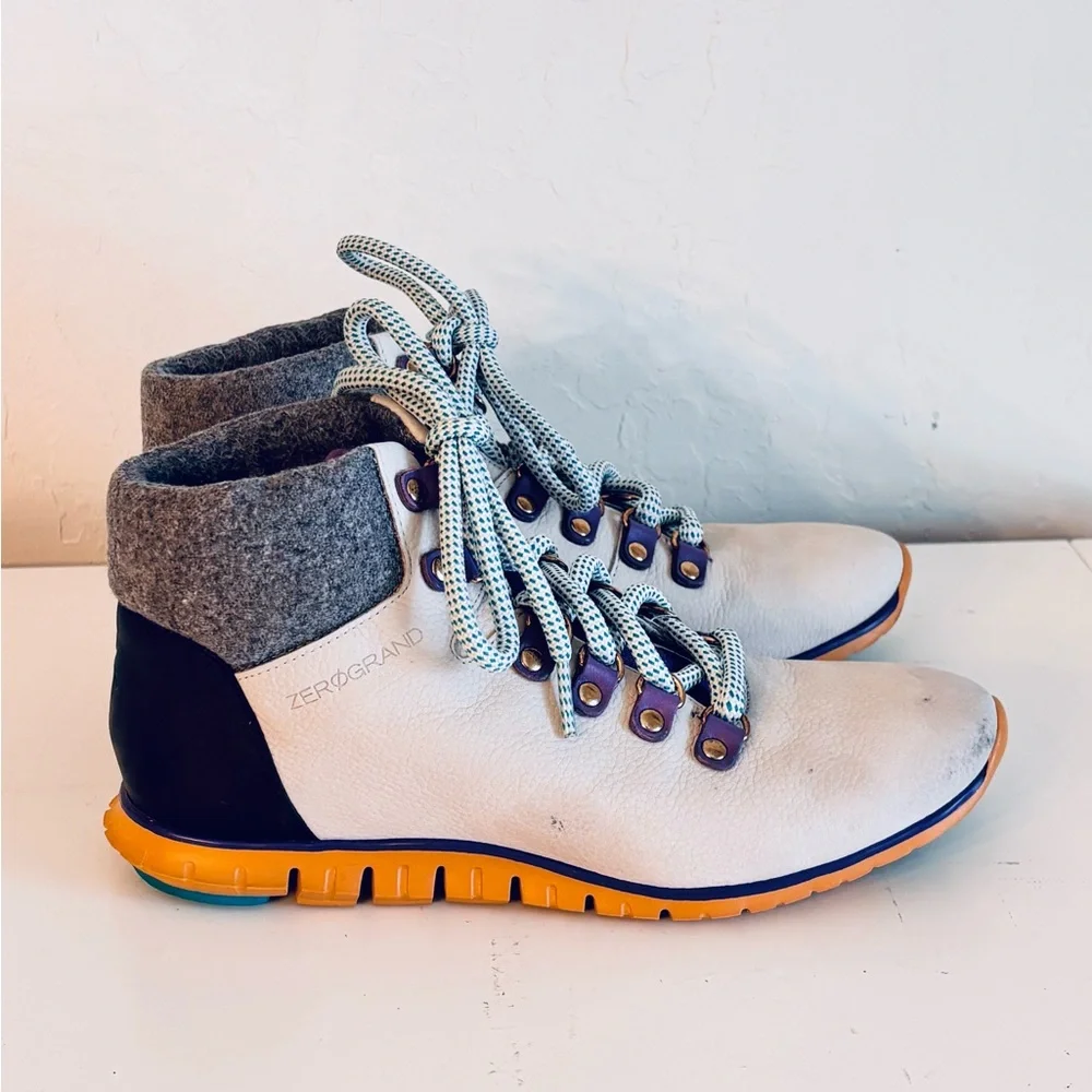 Cole Haan ZerøGrand Waterproof Hiking Boots Beige Leather, Fleece Lined, Sz 6